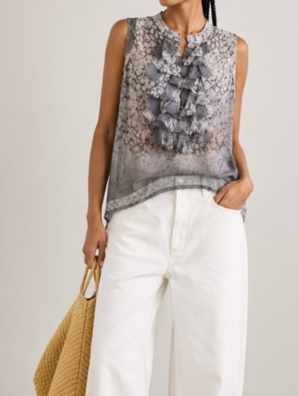Blue Velvet Ruffled Sleeveless Top